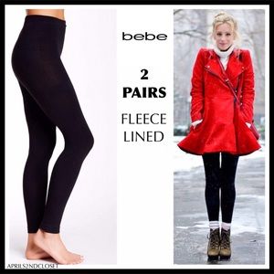 BEBE 2 BLACK FLEECE FLEECE LINED LEGGINGS